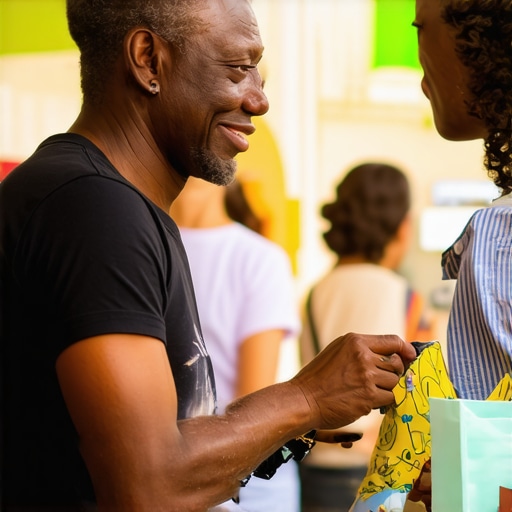 Community Engagement in Local SEO Local business owner interacting with community members in vibrant neighborhood