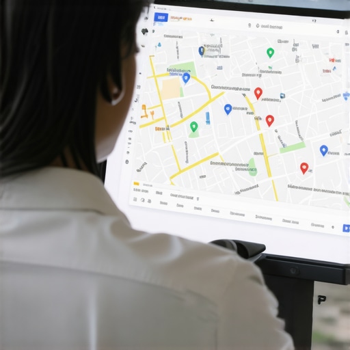 Digital marketing expert reviewing Google Maps ranking data on a computer