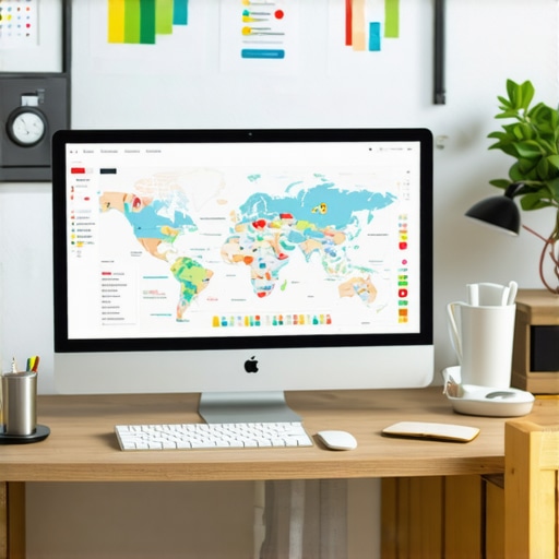 Workspace with SEO tools and maps for local SEO management.