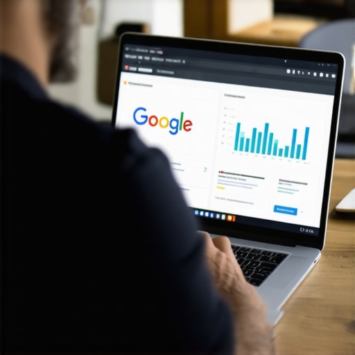Person updating Google My Business profile on laptop with analytics charts