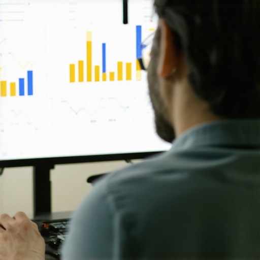 Person analyzing SEO performance with tools and charts