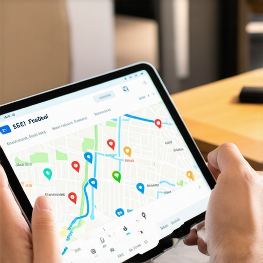 Business owner reviewing local map ranking data on a tablet, illustrating expert understanding of SEO nuances.