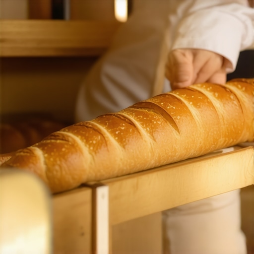 Close-up of freshly baked bread in a bakery display, highlighting quality and freshness.