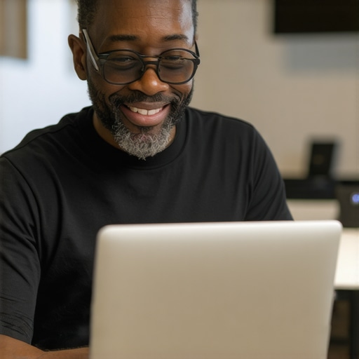 Business owner updating Google Business Profile on a laptop for local SEO