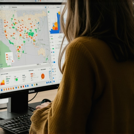 Person analyzing local SEO analytics on computer with maps and data