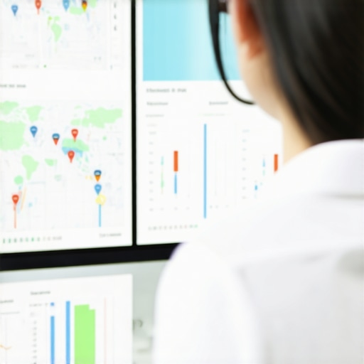 Person reviewing local map ranking analytics on computer