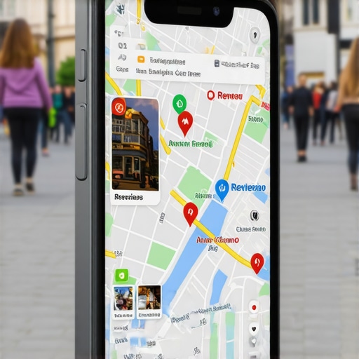 Optimizing Local Map Listings Smartphone displaying local map and review snippets in an urban environment.