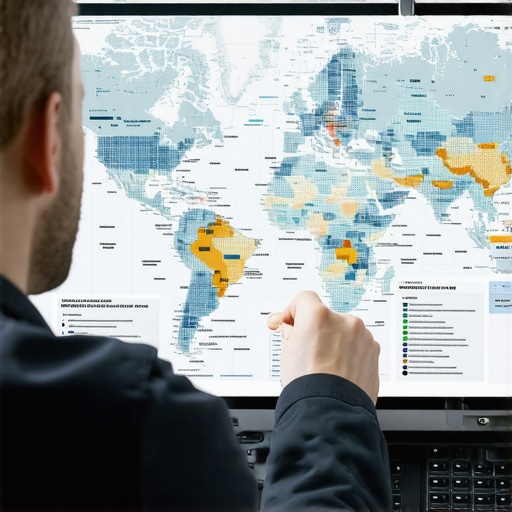Professional analyzing maps and business data on a computer for SEO improvement.