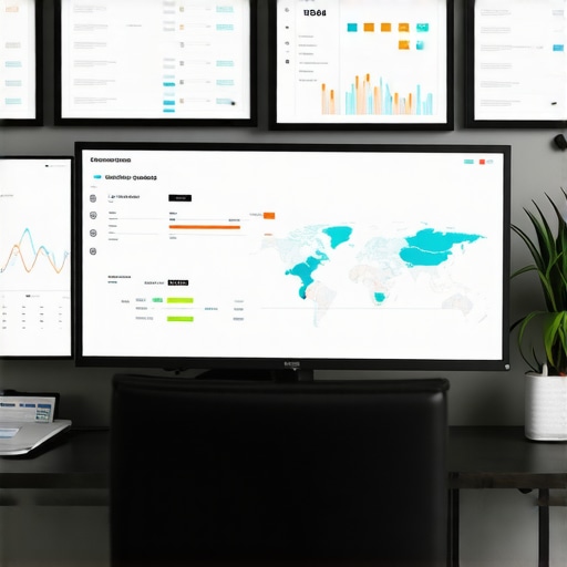 Modern SEO workspace with dashboards tracking local map rankings.