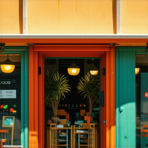 Local Business Storefront Optimization Bright and inviting storefront of a local business with clear signage in a busy shopping district.