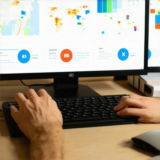 Person analyzing local SEO data on a computer screen with maps and graphs.