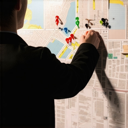 Person using GPS device to mark customer locations on a map for local SEO enhancement
