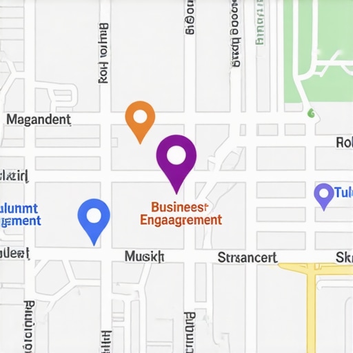 A digital map showing local business pins with engagement indicators.